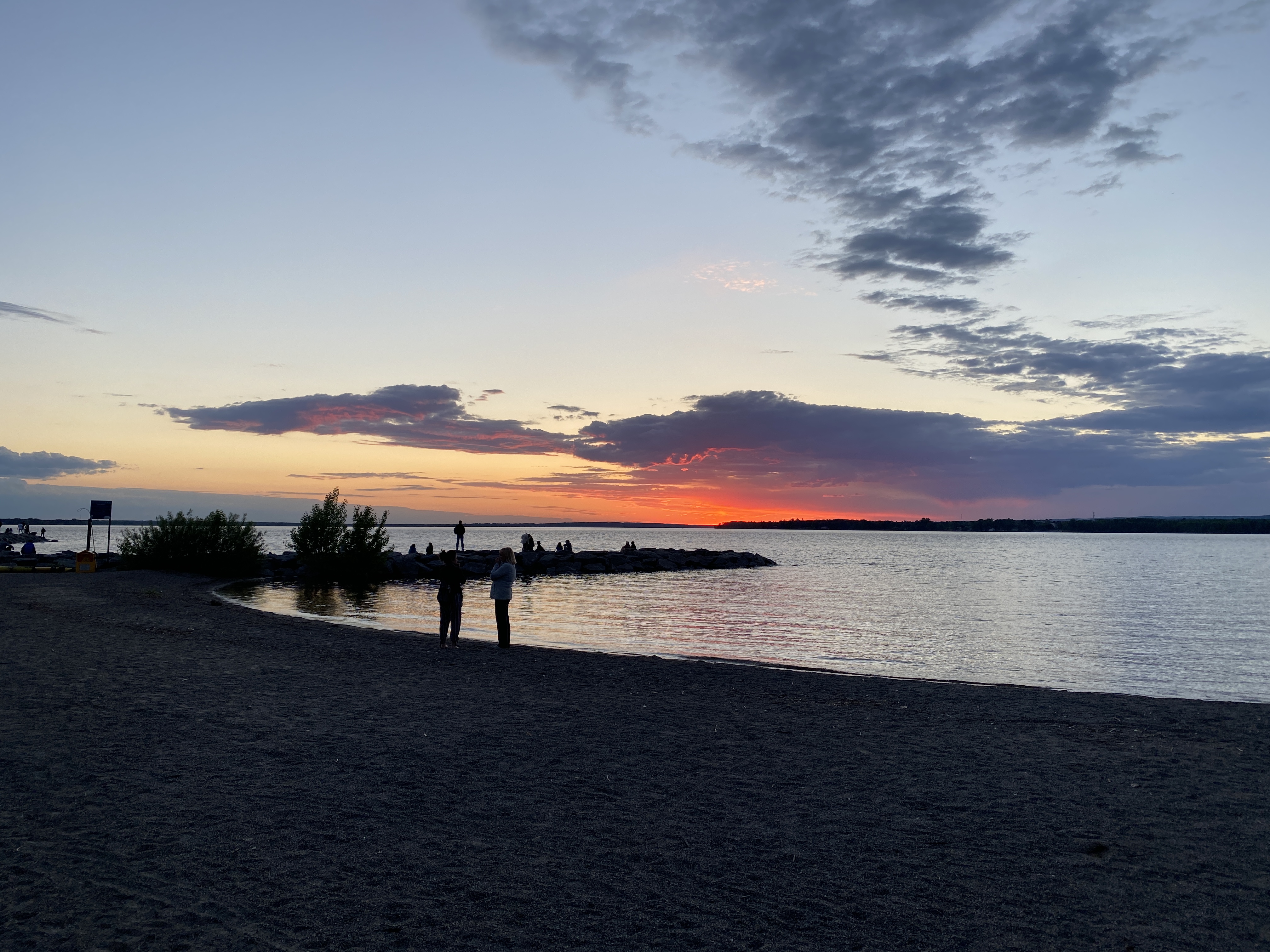 A beach at sunset