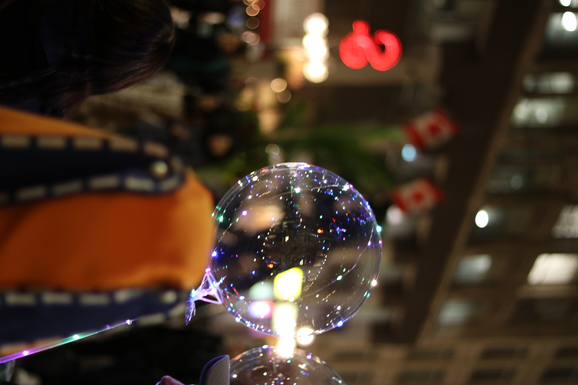 A transparent balloon at night