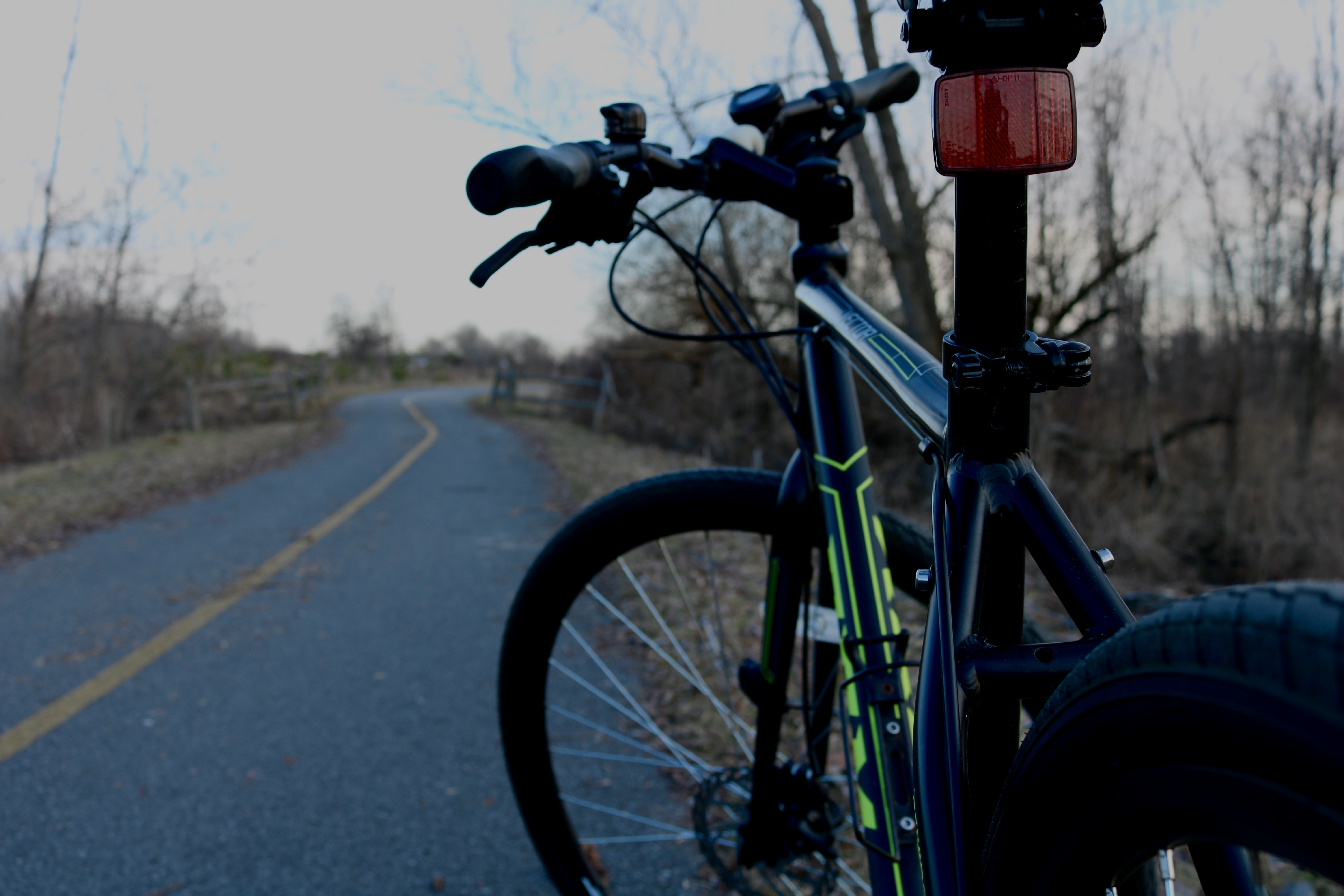 A bike stationed along a bike path